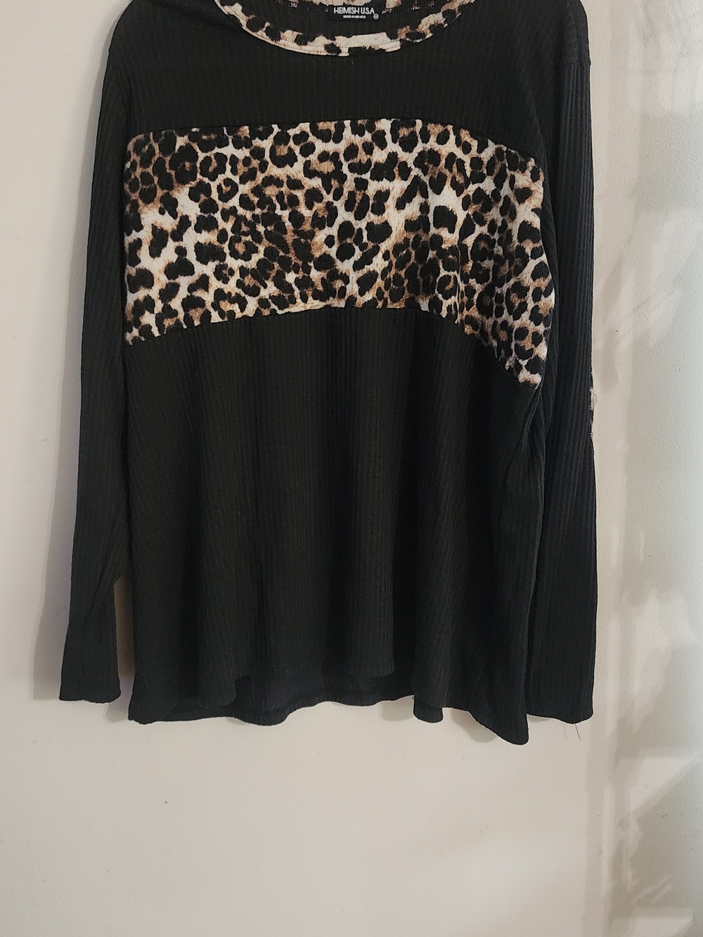 HEIMISH USA Black Long-Sleeve Top with Leopard Print Panel